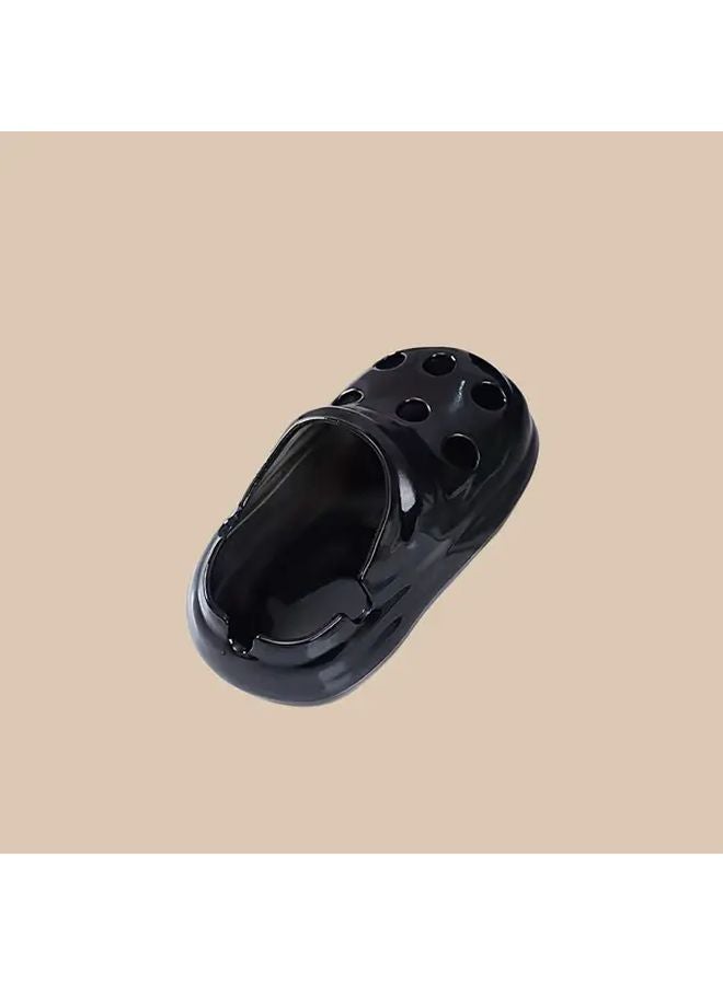 مُطفأة سجائر بسيطة سوداء على شكل حذاء، بتصميم شبشب، حامل بلاستيكي بغطاء لمكتب المكتب - Image 1