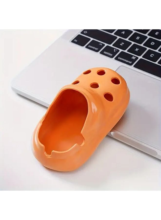 مُطفأة سجائر بسيطة سوداء على شكل حذاء، بتصميم شبشب، حامل بلاستيكي بغطاء لمكتب المكتب - Image 5