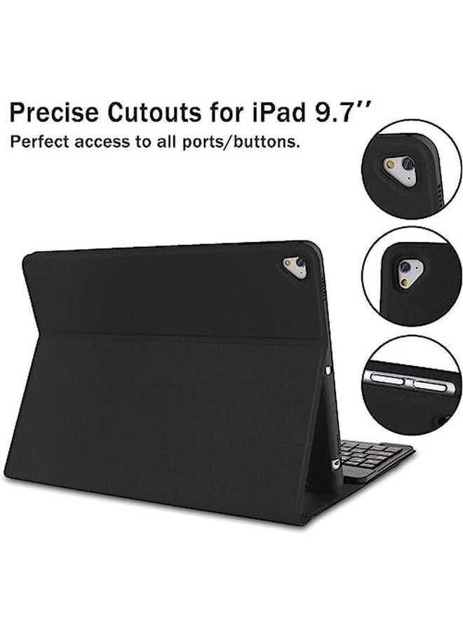 Ipad Keyboard Case 9.7 Inch Compatible With Ipad 6Th Generation Ipad 5Th Generation Ipad Pro 9.7 Inch Ipad Air 2 Ipad Air Protective Folio Cover With Wireless Bluetooth Keyboard Black