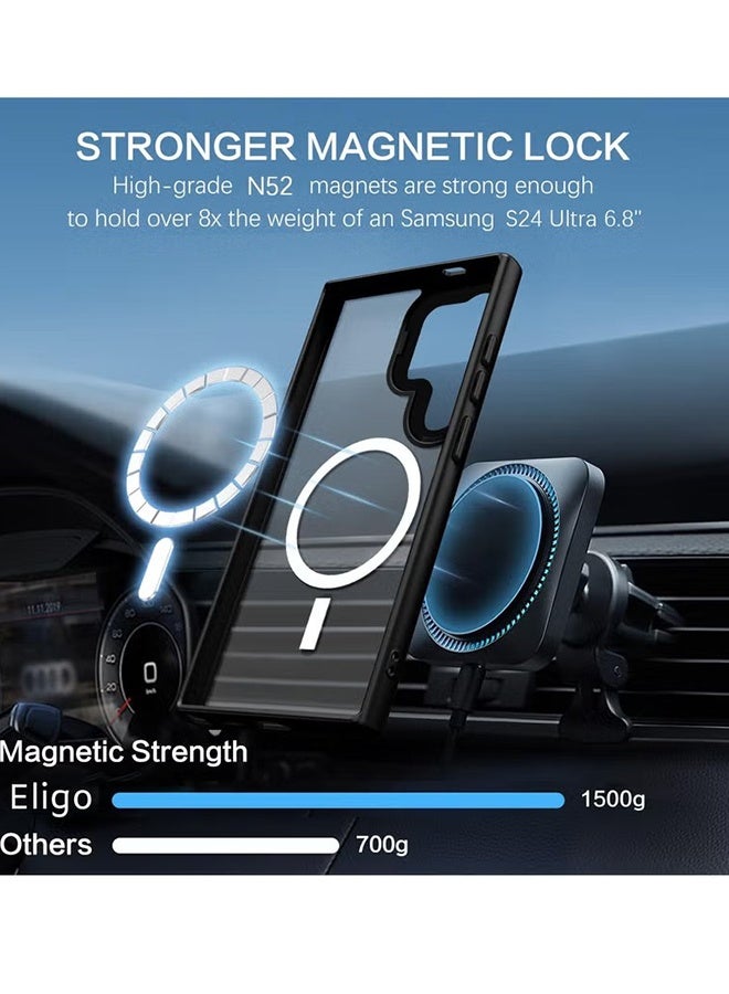 Happy D for Samsung S24 Ultra Case, Compatible with MagSafe, Magnetic Translucent Matte Back Shockproof Cover with Strong Magnet, Slim Thin Full Protection Phone Case for Galaxy S24 Ultra 5G (Black) - Image 2