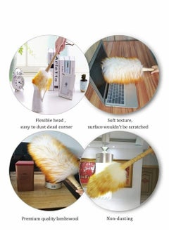 Excefore Clean Duster 18.5 inch Long Household Cleaning Wool Duster for Remove Dust Brush Car Sweep Dust Room Cleaning with Solid Wooden Handle Flexible Head Anti-Static Comfortable Grips  - Image 4
