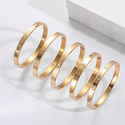 PDWZNBA 18K Gold-Plated Love Friendship Bracelets Trendy Stainless Steel Bangle Jewelry Gifts for Women - Image 4