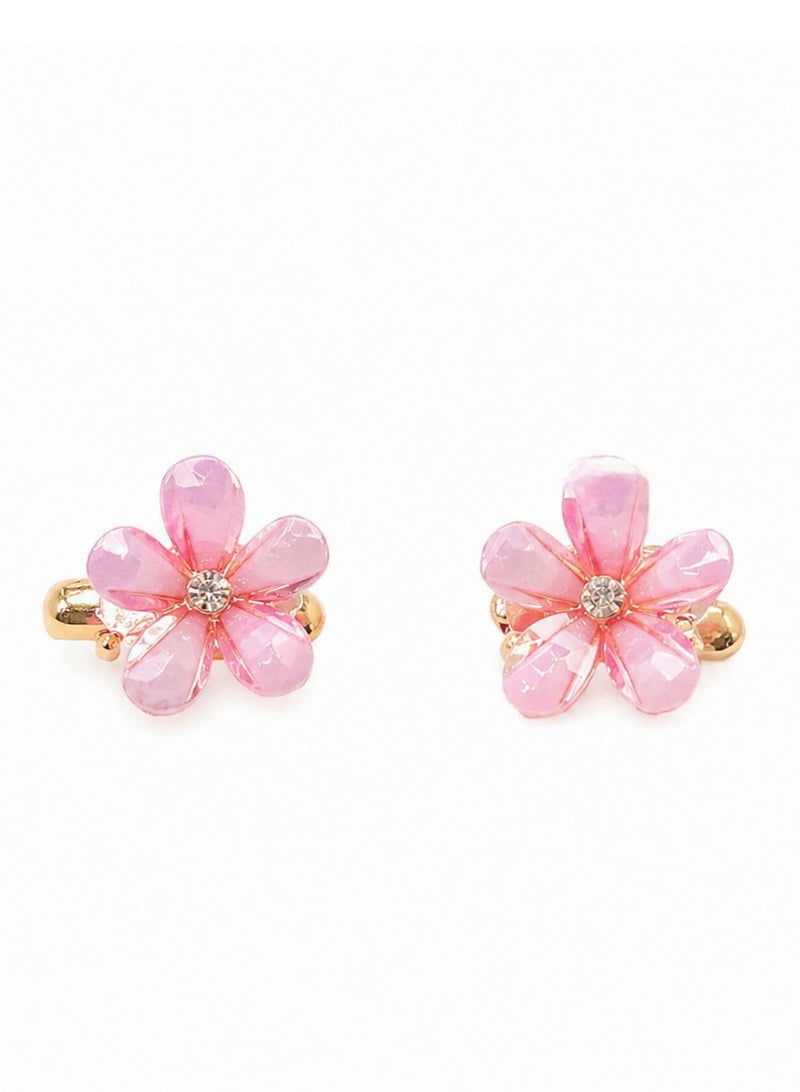 2 Pcs of Mini Flower Hair Clips / Pink - Image 1