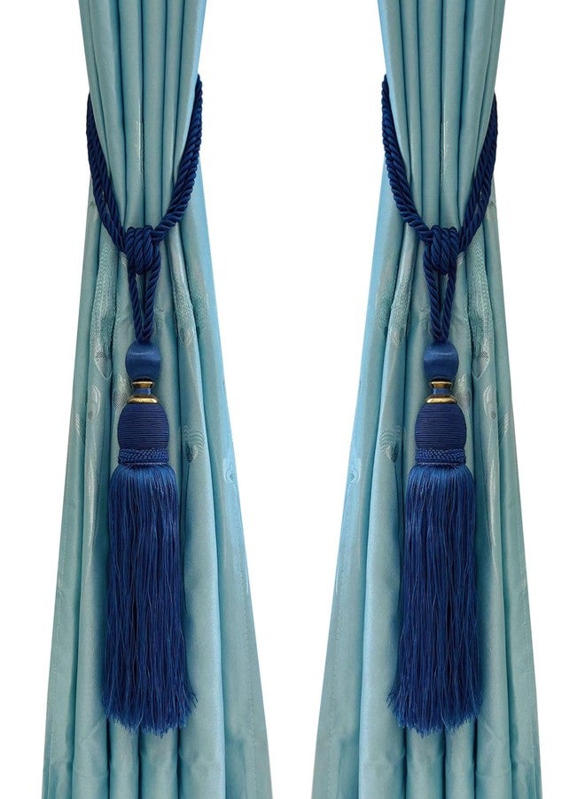 SWTool Selling Wonderful Curtain Holdbacks Curtains Tiebacks Home Decorative Braided Buckle Fastener Accessories Window Drapery Ball Tassels Tiebacks, Set of 2 (Blue) - Image 1