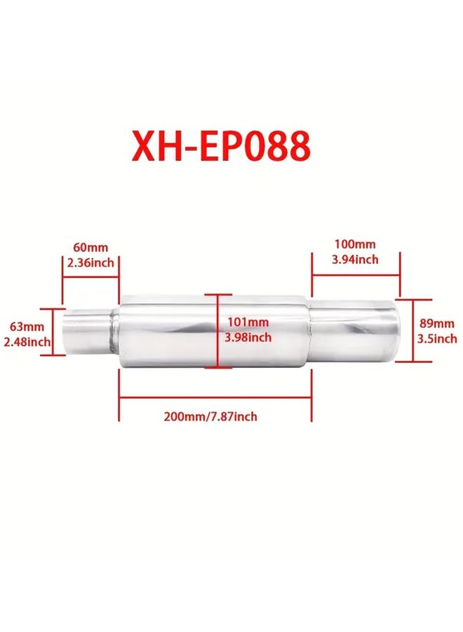 أنبوب عادم سيارة فضي 2.5 بوصة كاتم صوت رياضي سباق أنبوب عادم تيربو صوت ستانلس ستيل 63 مم XH EP089 - Image 4
