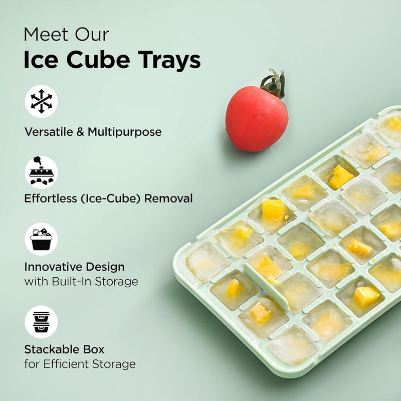 UMAI 2 Layer Ice Cube Trays with Storage Box & Ice Scoop | 64 Compartments | One Press Demolding | Ice Cubes for Whiskey Cocktails Mocktails Soft Drinks | BPA Free (Mint Green) - Image 2