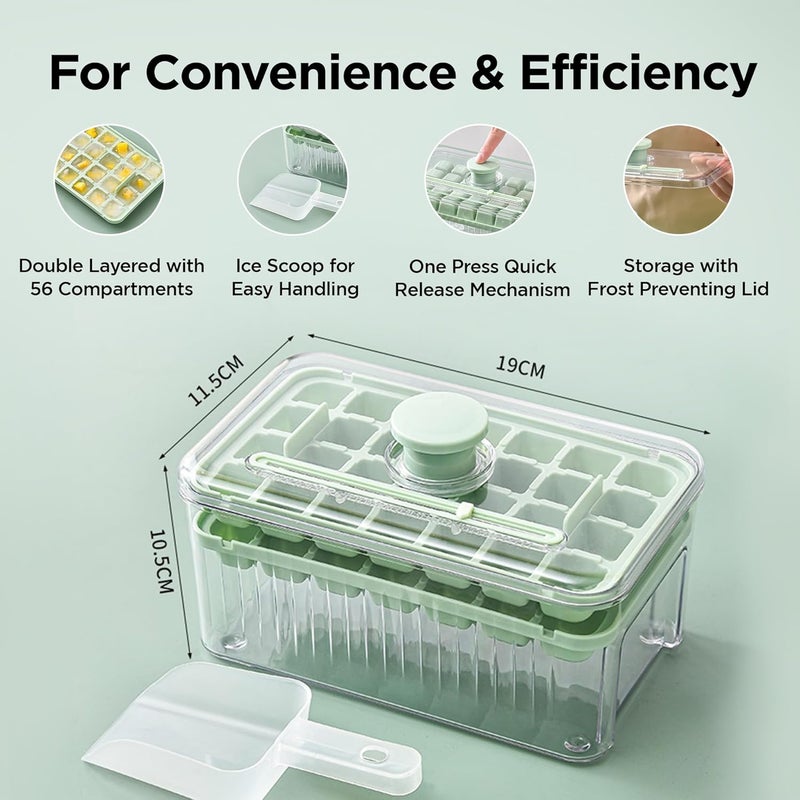 UMAI 2 Layer Ice Cube Trays with Storage Box & Ice Scoop | 64 Compartments | One Press Demolding | Ice Cubes for Whiskey Cocktails Mocktails Soft Drinks | BPA Free (Mint Green) - Image 3