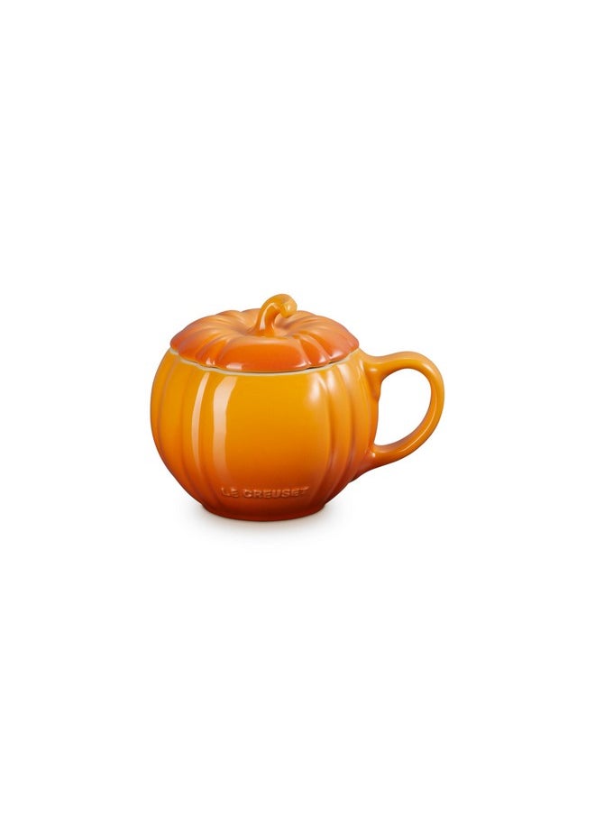 Le Creuset Stoneware Pumpkin Mug With Lid, 14 Oz., Persimmon  - Image 1