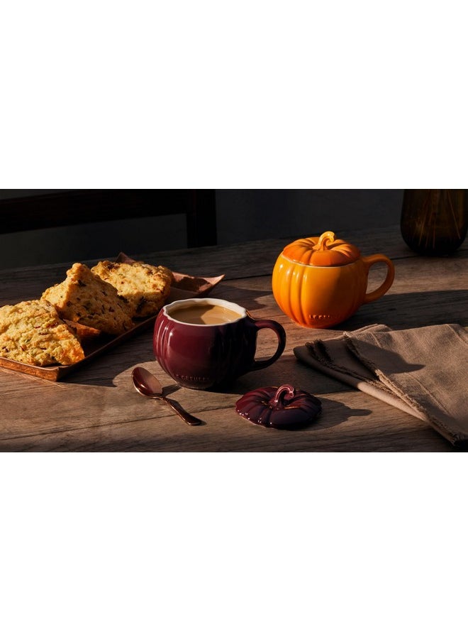 Le Creuset Stoneware Pumpkin Mug With Lid, 14 Oz., Persimmon  - Image 2