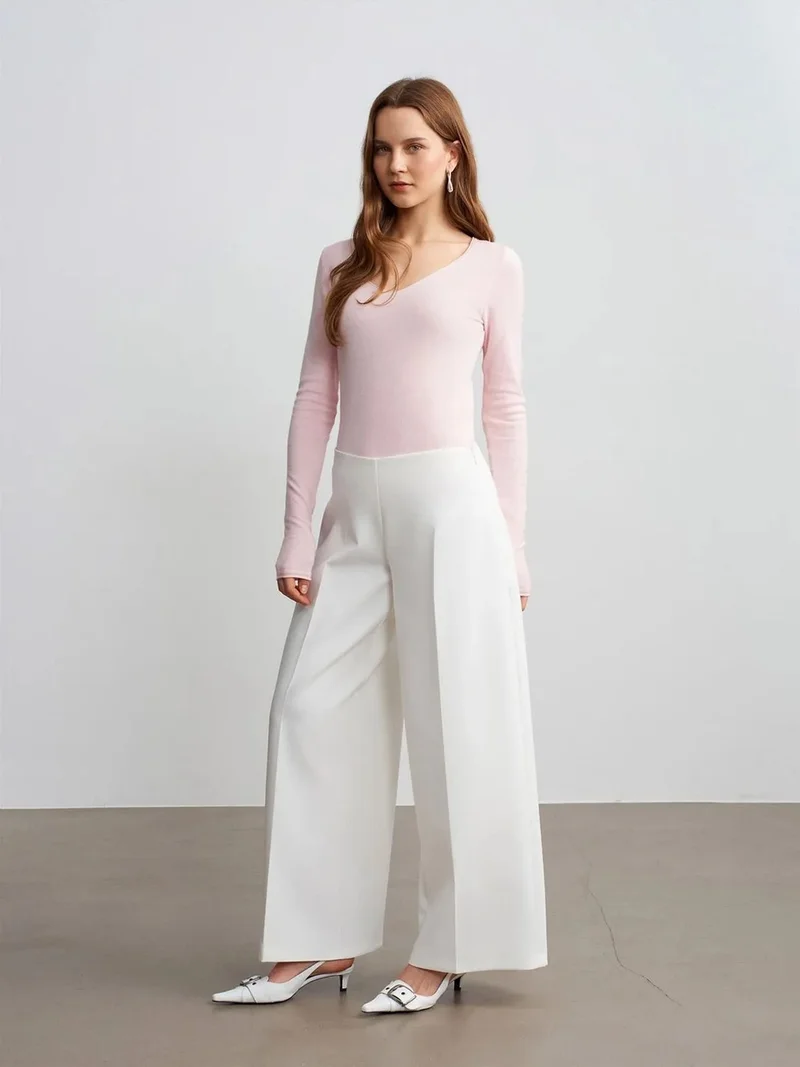 ديلفين Dilvin High-Waist Wide-Leg Crepe Trousers