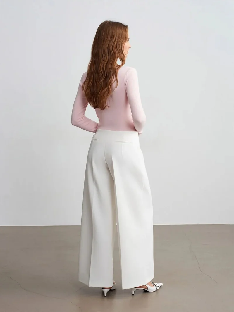 ديلفين Dilvin High-Waist Wide-Leg Crepe Trousers