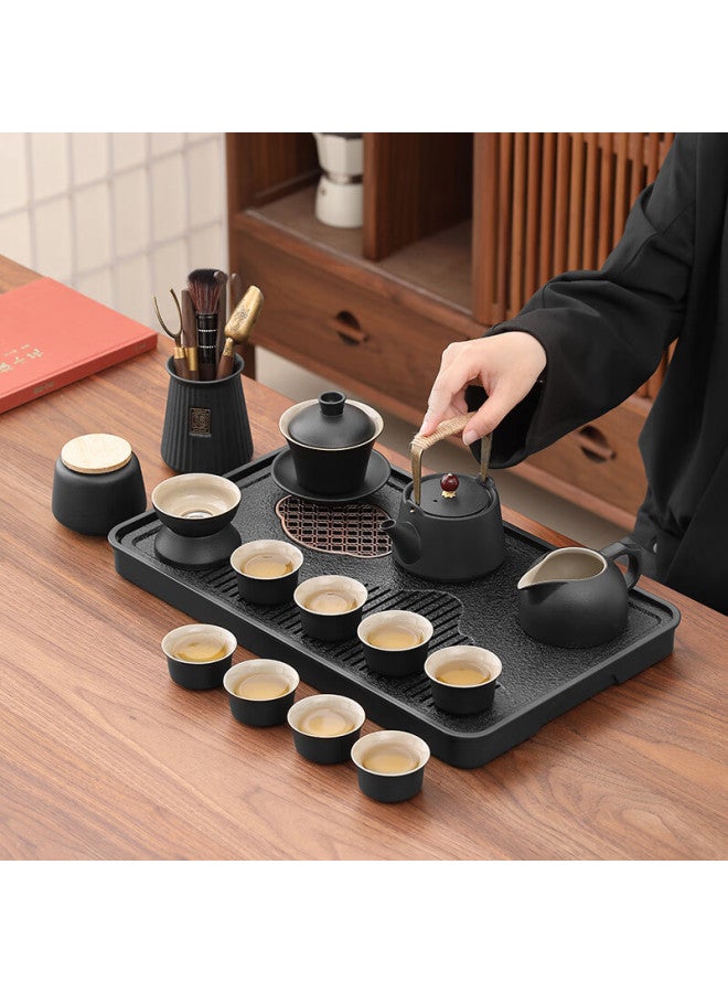 Tangfeng Tea Tray Tea Set Complete Set Household Small Tea Table Kung Fu Tea Set Zhoushan Tea Tray With Zhonglou Lift 14 Heads - Image 1