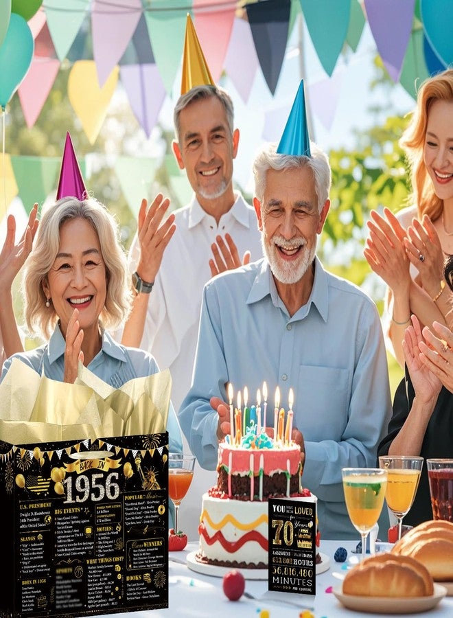 Wxiben حقيبة هدايا عيد الميلاد السبعين من Wxiben - حقيبة هدايا كبيرة سوداء وذهبية موديل 1956 بمقابض، وبطاقة تهنئة مناديل ورقية، ولوازم حفلات عيد ميلاد للنساء والرجال بعمر 70 عامًا، وديكورات حفلات عتيقة. - Image 3