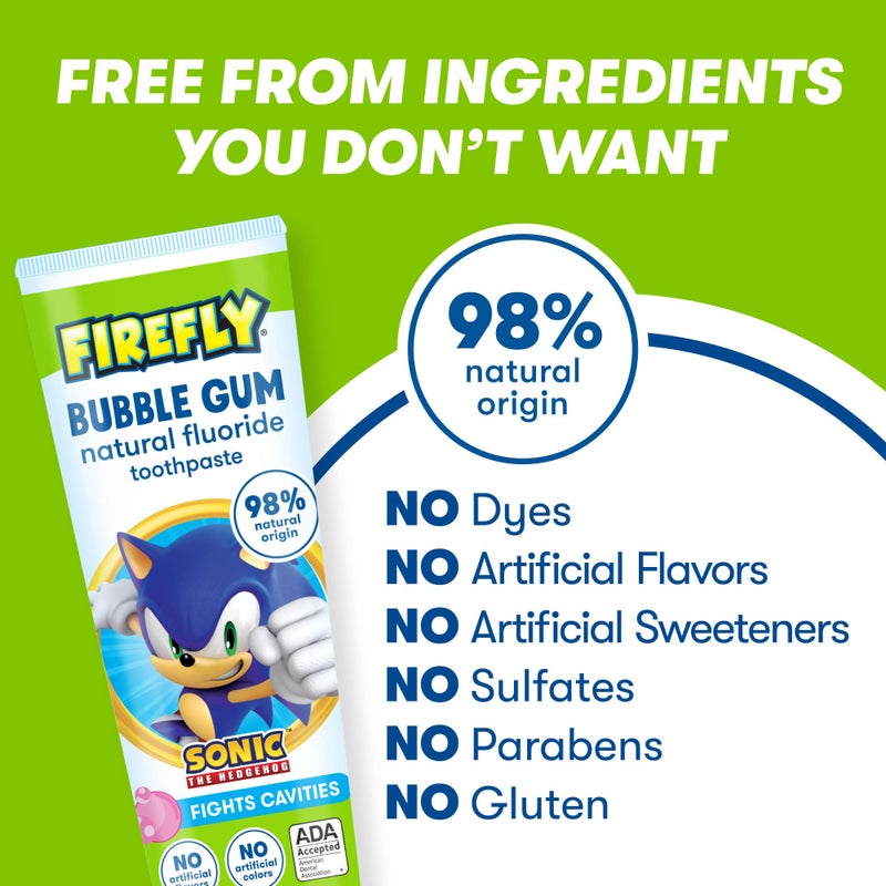 Firefly Kids Anti-Cavity Natural Fluoride Toothpaste, Sonic The Hedgehog, Bubble Gum Flavor, ADA Accepted, 4.2 OZ - Image 3