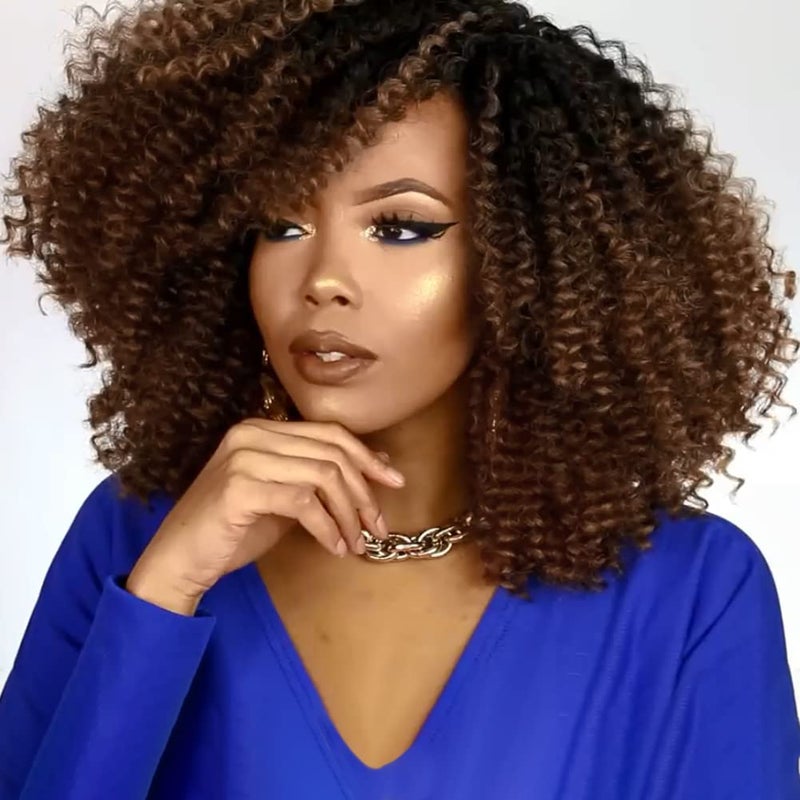 MIMAN 6 Packs 8 Inch Short Passion Twist Hair Crochet Braids Marlybob Jerry Curl Crochet Hair Synthetic Kinky Curly Crochet Hair Extention for Black Women DIY Crochet Bun Braided WigBlack to Brown