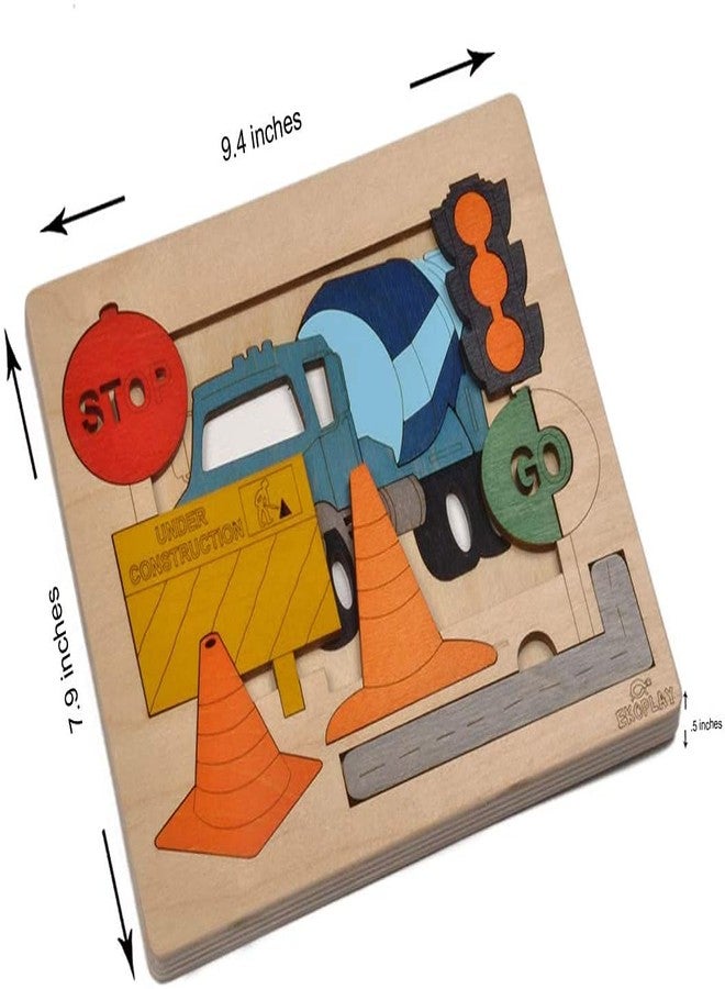 EKOPLAY Multi-Layered Wooden Puzzles for Kids, 20 Piece Jigsaw Puzzle for School Kids, Learning Educational Toys Gifts for Boys Girls | Construction Puzzles Sets, Road Construction - Image 3