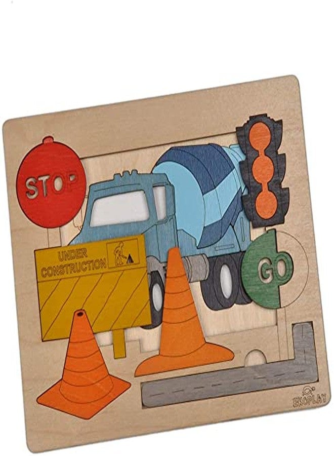EKOPLAY Multi-Layered Wooden Puzzles for Kids, 20 Piece Jigsaw Puzzle for School Kids, Learning Educational Toys Gifts for Boys Girls | Construction Puzzles Sets, Road Construction - Image 2