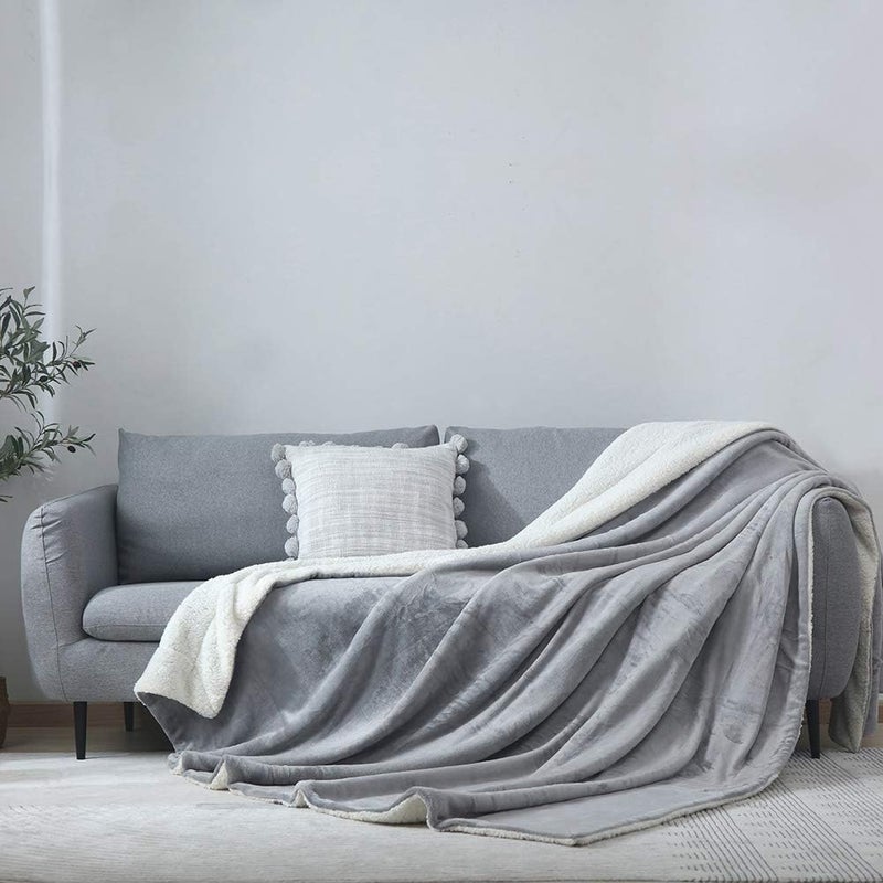 NANPIPER Flannel Blanket Reversible Sherpa Throw Blanket Super Soft Plush Warm Fleece Microfiber (90"x90",Light Gray) Queen - Image 2