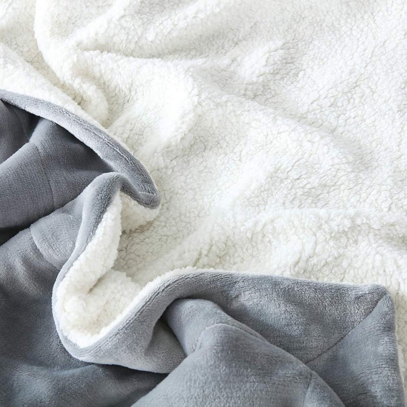 NANPIPER Flannel Blanket Reversible Sherpa Throw Blanket Super Soft Plush Warm Fleece Microfiber (90"x90",Light Gray) Queen - Image 5