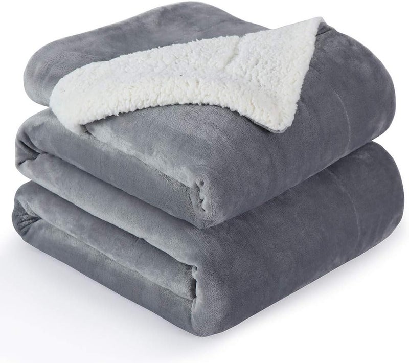 NANPIPER Flannel Blanket Reversible Sherpa Throw Blanket Super Soft Plush Warm Fleece Microfiber (90"x90",Light Gray) Queen - Image 1