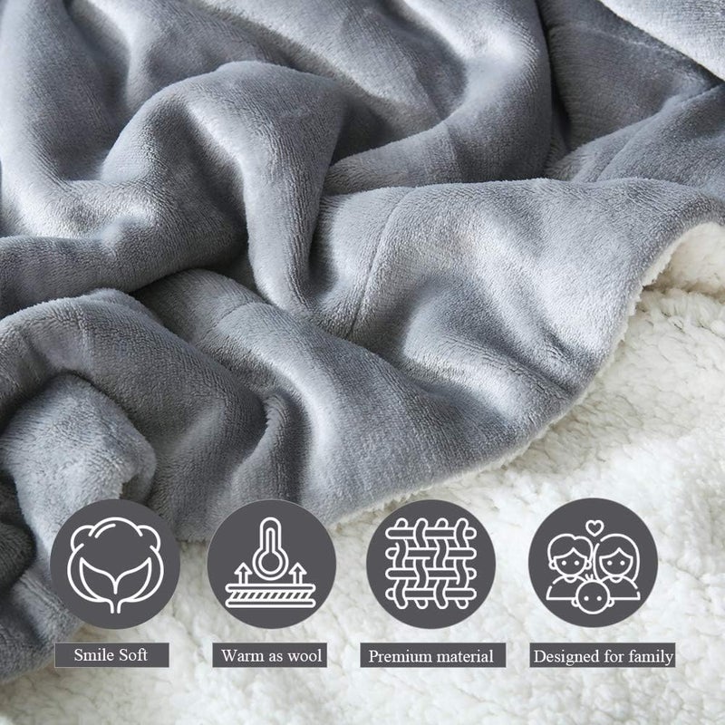 NANPIPER Flannel Blanket Reversible Sherpa Throw Blanket Super Soft Plush Warm Fleece Microfiber (90"x90",Light Gray) Queen - Image 4