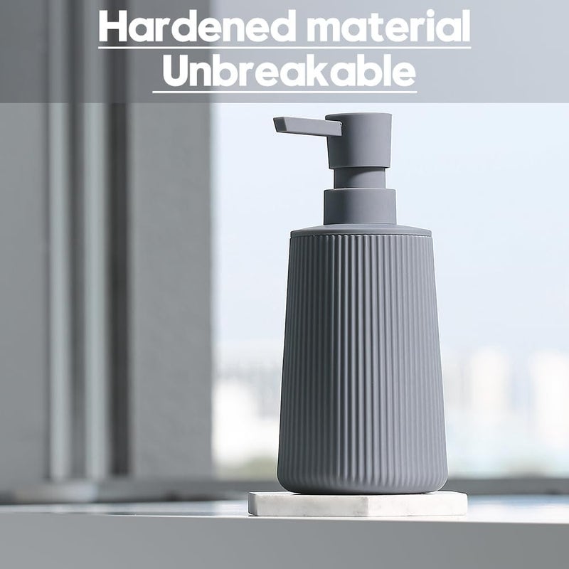 YAUKPH Small Soap Dispenser for Bathroom and Kitchen, Modern Farmhouse Striped Style Plastic Hand Soap Dish Soap Dispenser with Pump Matte Gray - Image 4