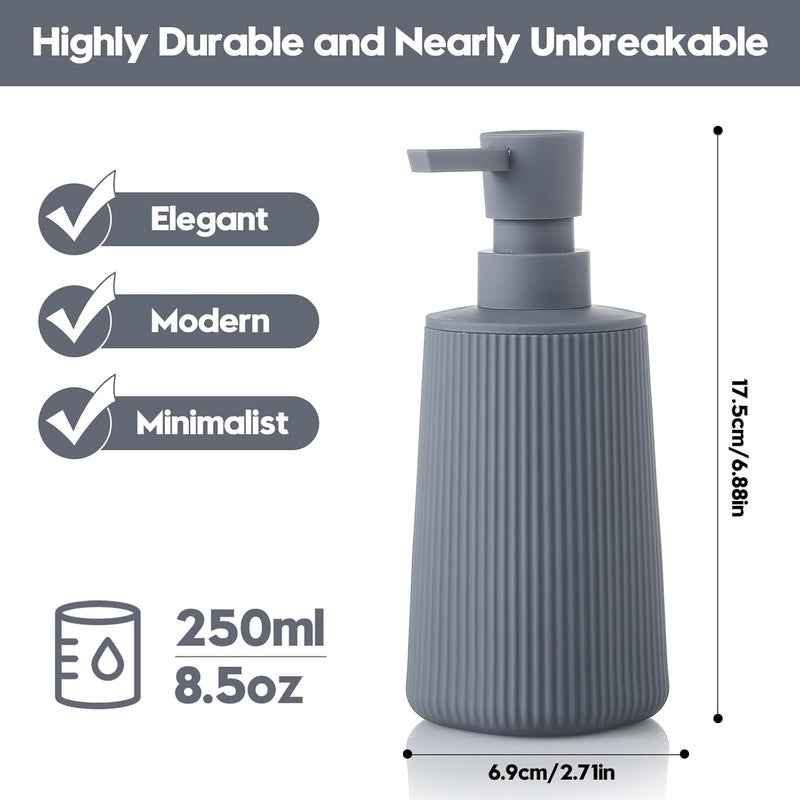 YAUKPH Small Soap Dispenser for Bathroom and Kitchen, Modern Farmhouse Striped Style Plastic Hand Soap Dish Soap Dispenser with Pump Matte Gray - Image 5