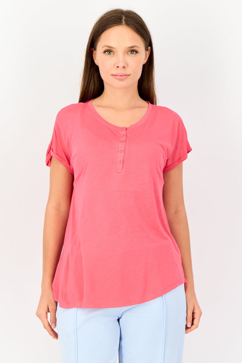 zivame Women Crew Neck Solid Short Sleeve Sleepwear Top, Pink - Image 1