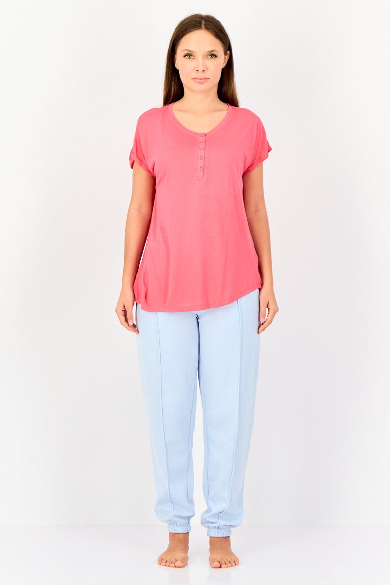 zivame Women Crew Neck Solid Short Sleeve Sleepwear Top, Pink - Image 4