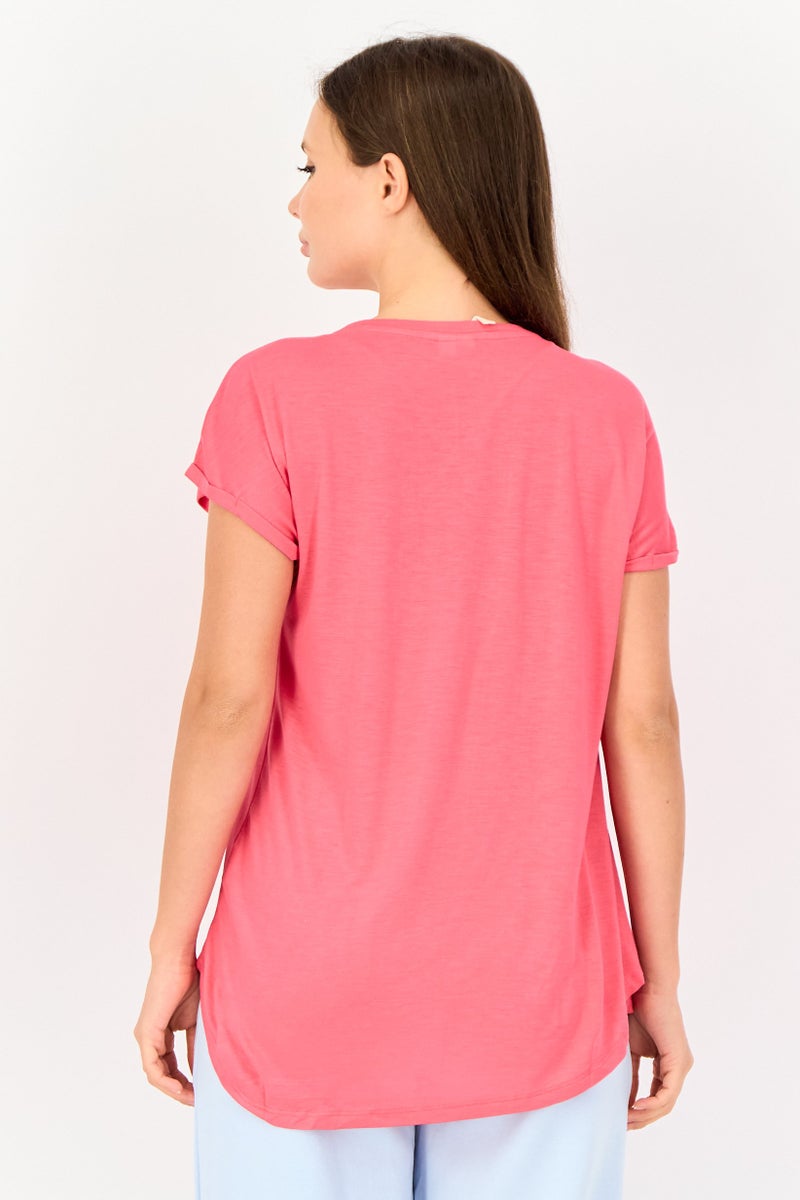 zivame Women Crew Neck Solid Short Sleeve Sleepwear Top, Pink - Image 3