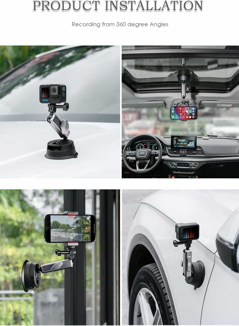 Anmi Suction Cup Mount for GoPro, Action Camera with 360° Dual Head Ball, Car Suction Cup Holder Suction Cup Mount for Insta360 X3 X2 GoPro Hero 12 11 10 9 8 Accessories, 1 Pcs - Image 5