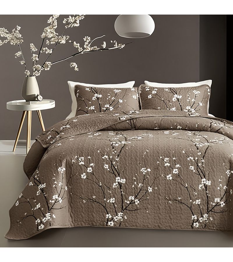 Grey Full Queen Size Chinese Aesthetic Printed Quilted Bedspread Set With Pillowcases Breathable Easy Care Home Dormitory HD Print - Image 5