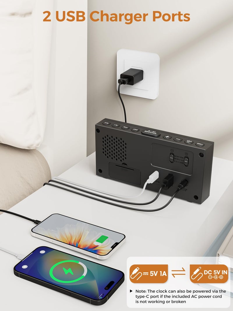 PPLEE Digital Alarm Clocks for Bedrooms Heavy Sleepers, 2 Alarms,Upgrade 7-5-2 Mode, Large Number Alarm Clock with USB Charger Ports,12/24H,Memory Function, Dimmable Simple Alarm Clock for Kids Senior - Image 5