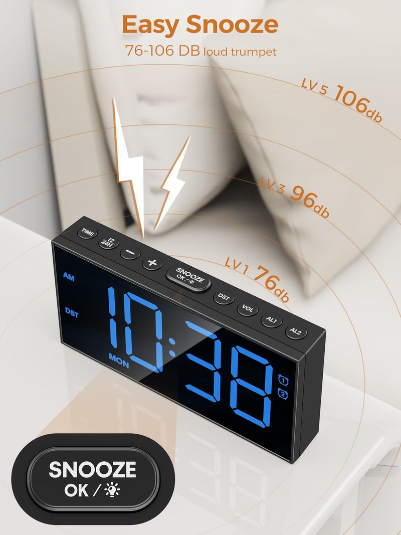 PPLEE Digital Alarm Clocks for Bedrooms Heavy Sleepers, 2 Alarms,Upgrade 7-5-2 Mode, Large Number Alarm Clock with USB Charger Ports,12/24H,Memory Function, Dimmable Simple Alarm Clock for Kids Senior - Image 3