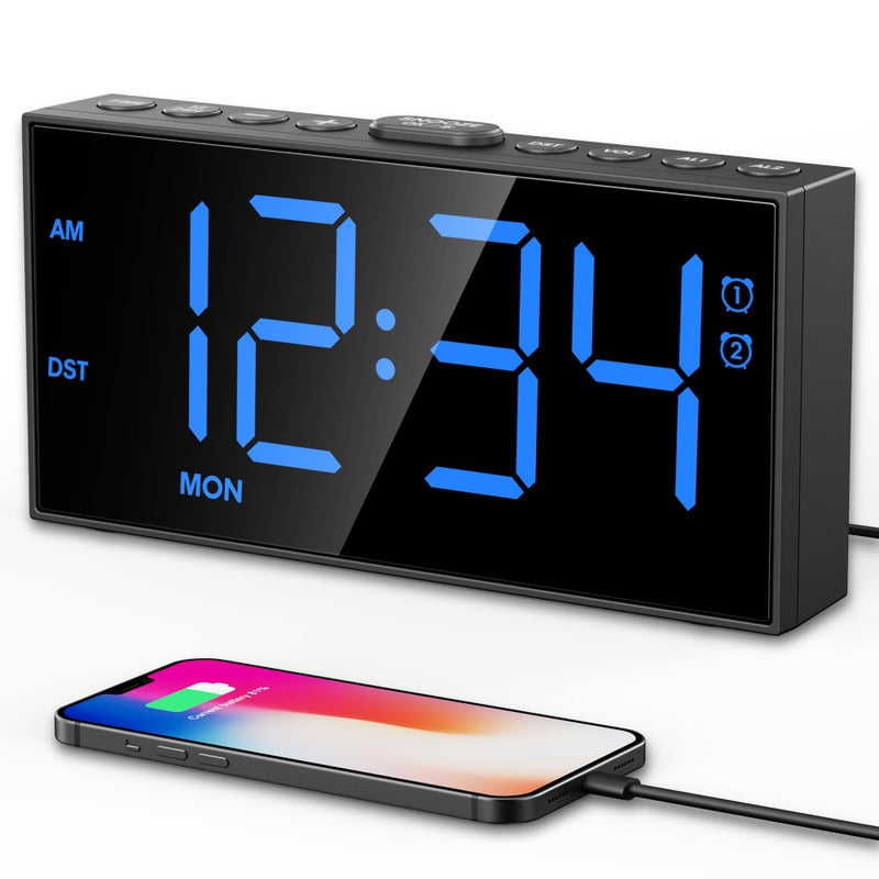 PPLEE Digital Alarm Clocks for Bedrooms Heavy Sleepers, 2 Alarms,Upgrade 7-5-2 Mode, Large Number Alarm Clock with USB Charger Ports,12/24H,Memory Function, Dimmable Simple Alarm Clock for Kids Senior - Image 1