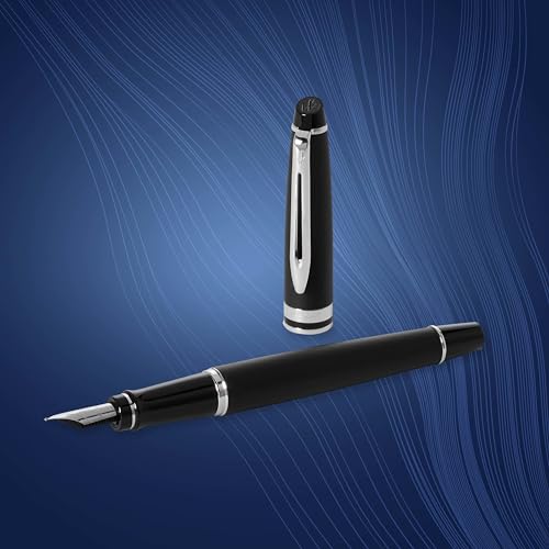 Waterman Expert Fountain Pen, Matte Black with Chrome Trim, Fine Nib with Blue Ink Cartridge, Gift Box - Image 5