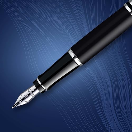 Waterman Expert Fountain Pen, Matte Black with Chrome Trim, Fine Nib with Blue Ink Cartridge, Gift Box - Image 4