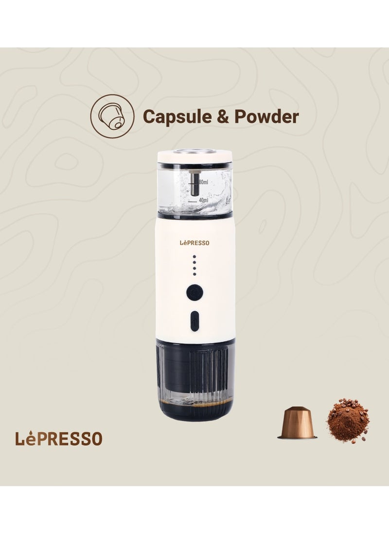 LePRESSO Portable Espresso Coffee Machine with 15 Bar Pressure and Temperature Gauge Coffee Maker / 80ml Water Tank / Heating Extraction / Capsule & Powder - White  - Image 5