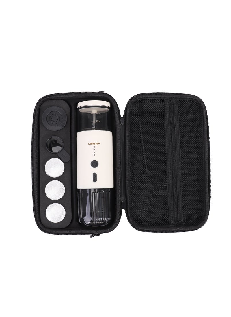 LePRESSO Portable Espresso Coffee Machine with 15 Bar Pressure and Temperature Gauge Coffee Maker / 80ml Water Tank / Heating Extraction / Capsule & Powder - White  - Image 2
