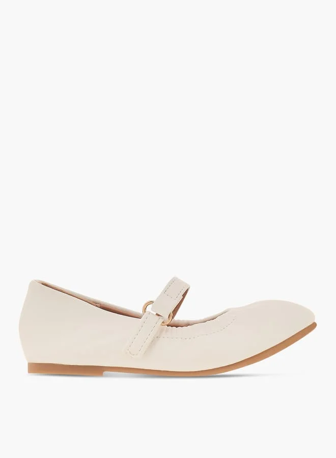 Girls Solid Ballerina Shoes With Hook And Loop Closure