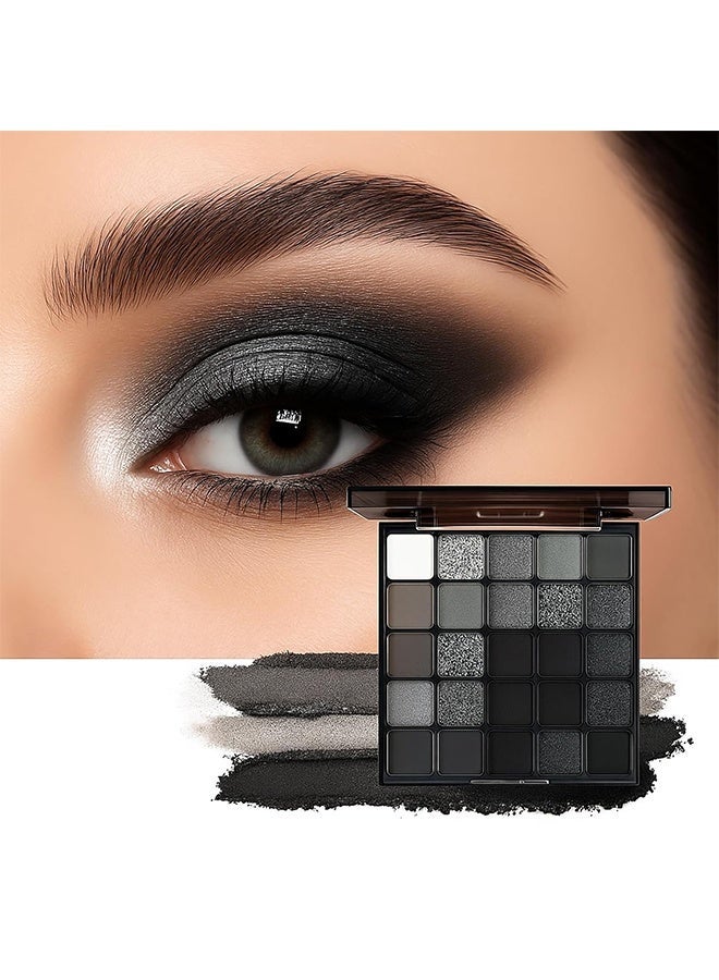 KAPEINE 25 Color Black Eyeshadow Palette, Smoke Eyeshadow Palette Silver Smokey Eye Shadow Matte Velvet u0026 Metallic Shimmer Cool Smoky Dark Shades for Goth Makeup No Fading, Long Lasting Waterproof - Image 2