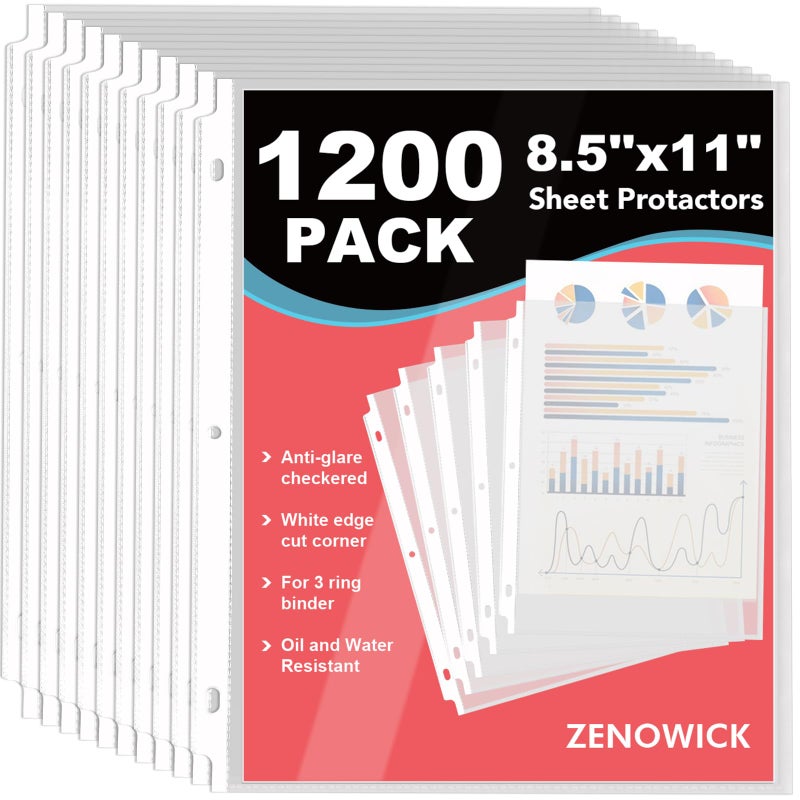 ZENOWICK 1200 Pack Sheet Protectors 8.5 x 11 inch Clear Page Protectors for 3 Ring Binder, Plastic Sleeves for Papers, Document - Image 1