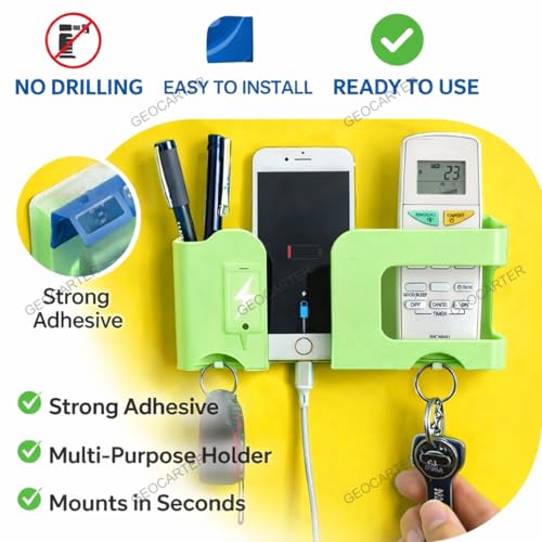 GEOCARTER Wall Mobile Holder | Multi-Purpose Mobile Stand for Wall | Remote Holder & Mobile Charging Stand | Phone Stand for Charging | Kitchen Organizer Rack Mounted | Useful Gadget-Green - Image 5