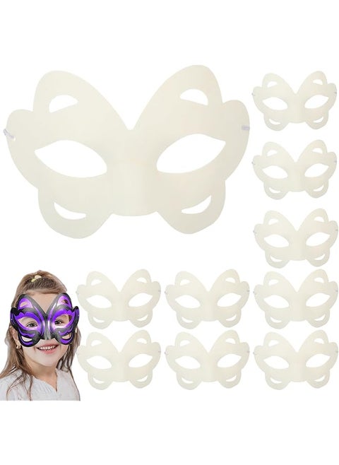 Blank Masks, 10pcs Blank Masks, Paper Mache Art Masks, Butterfly Eye Mask Paintable Paper Mask White Half Face Masks, Portable Masquerade Mask With Elastic Band for Halloween Cosplay Party