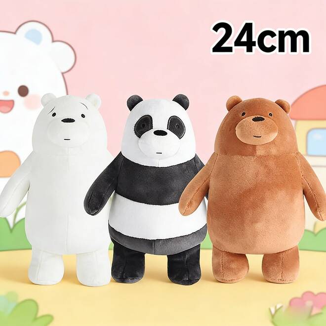 WE BARE BEARS Official 24cm Standing Plush Toys, Grey Bear, Panda, Polar Bear, Soft Plush Animals, Cute Cartoon Dolls, Children's Gifts, Boys & Girls Birthday Christmas Party Decoration Plush Doll Series