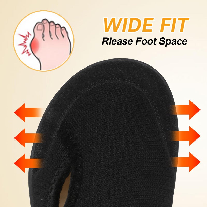 LeIsfIt Womens Slippers Wide Diabetic Shoes Adjustable Arthritis Edema House Shoes Indoor Outdoor Slippers Black Size 9 - Image 3