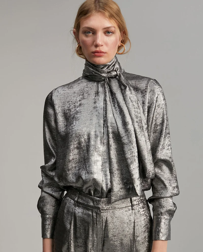 Lola Casademunt Laminated blouse with bow