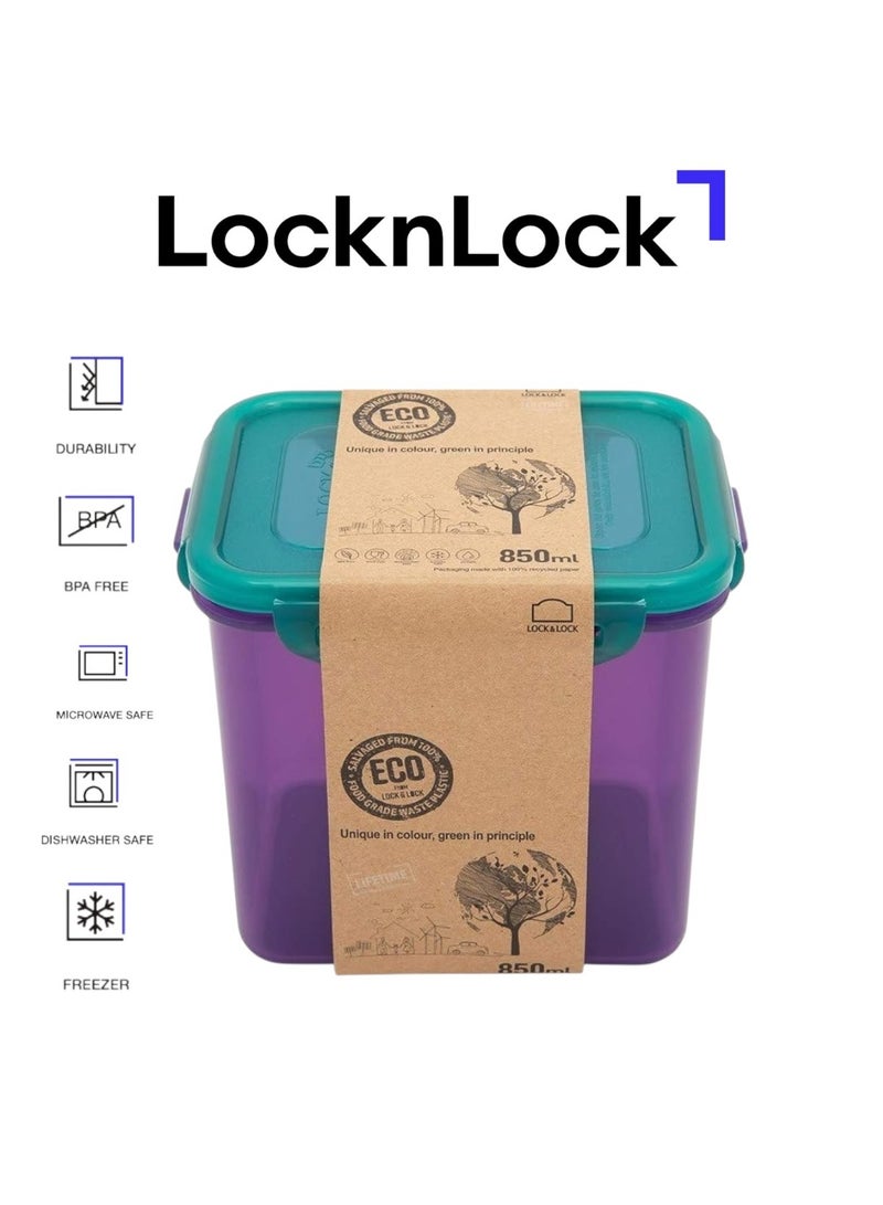 لوك آند لوك علبة طعام مستطيلة محكمة الغلق صديقة للبيئة من لوك  & لوك بسعة 850 مل - آمنة للاستخدام في الميكروويف والفريزر وغسالة الأطباق - Image 1