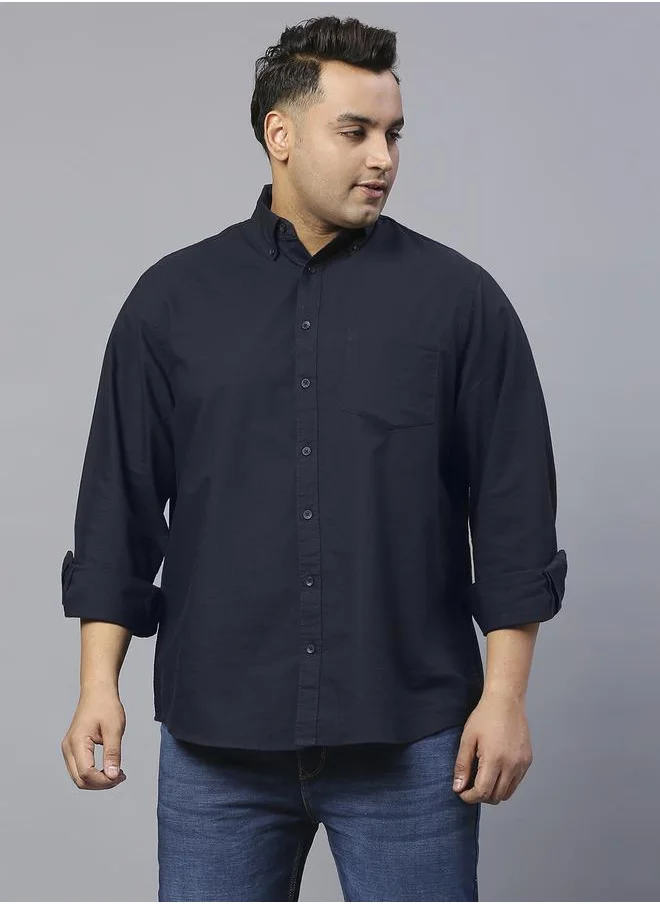 هاي ستار Mens Plus Size Black Casual Shirt