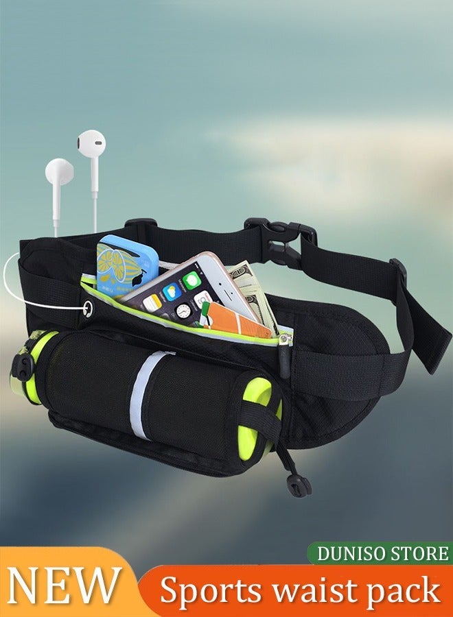 DUNISO Running Waist Pack Belt Bag with water bottle holder reflective strip adjustable belt suitable for both men and women suitable for jogging cycling and walking black - Image 1